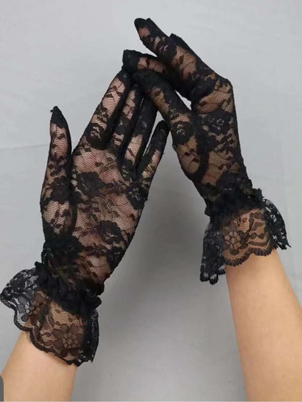 Black Lace Gloves Elegant Sheer Evening Gloves super stretch one size fits all